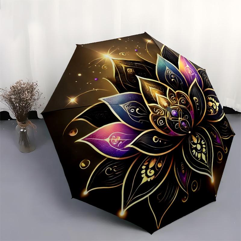 1pc Golden Lotus Mandala Umbrella with Plastic Handle,Suitable for All Seasons Home Travel Outdoor UmbrellaDD1016