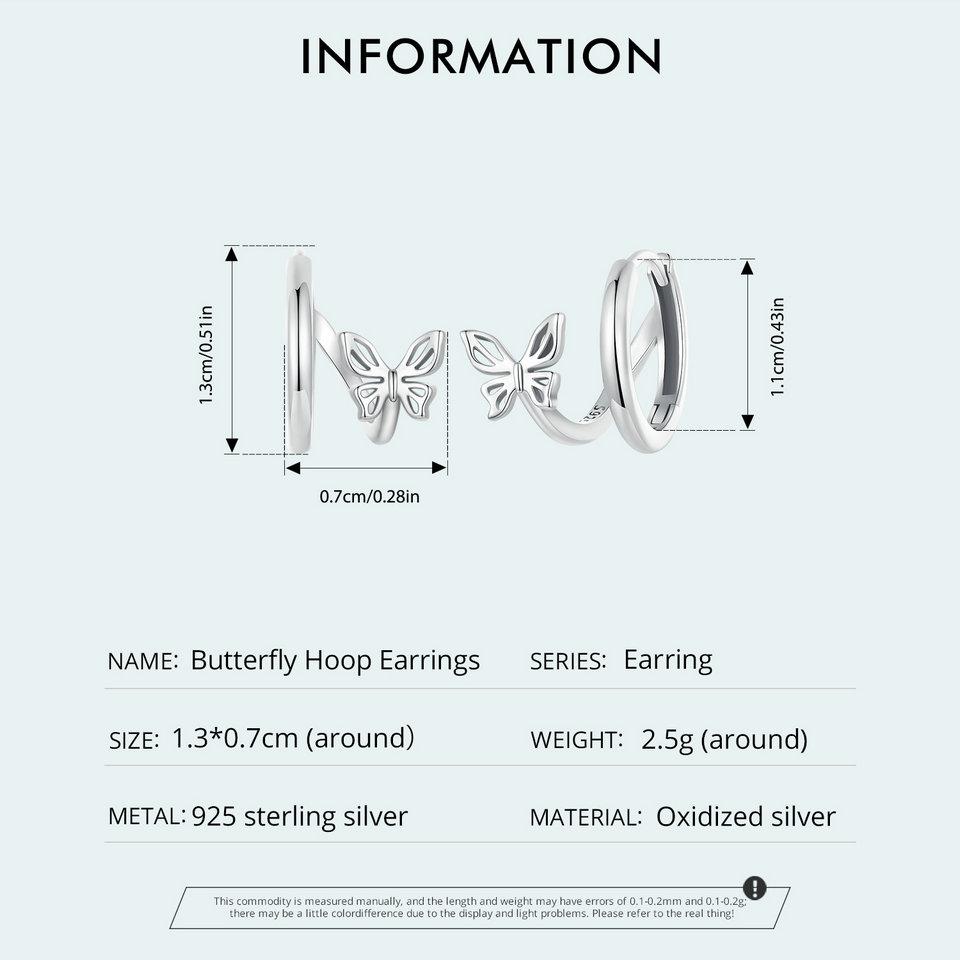 WOSTU 925 Sterling Silber Schmetterling Creolen Mode Abendaccessoires Creolen für Damen Mädchen Feiner Schmuck