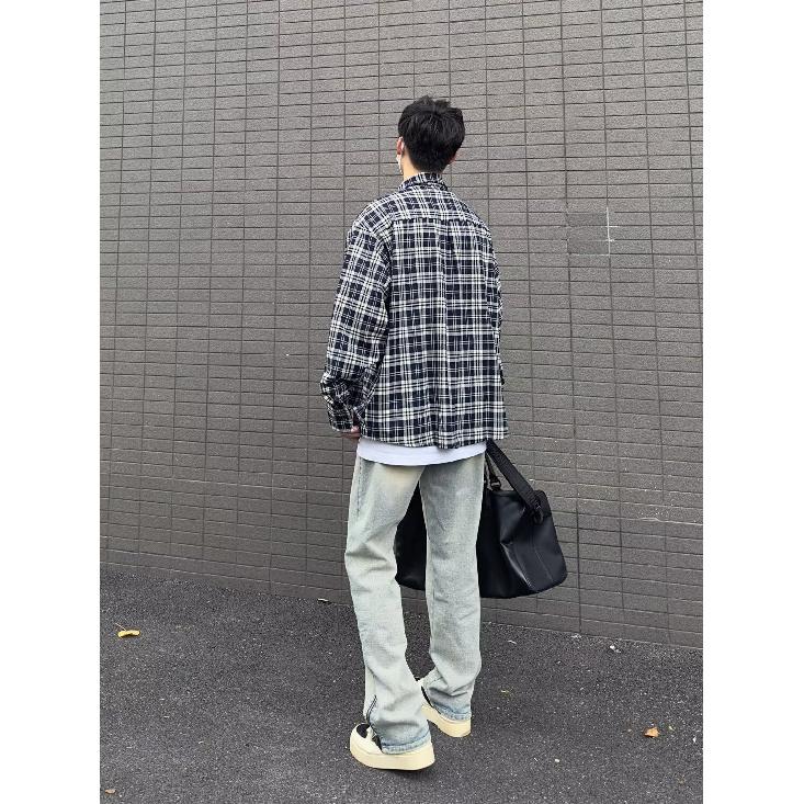 2024 Plaid Long Sleeve Shirt Japanese Hong Kong Style Ins Loose Shirt Boys Summer Trendy Versatile Casual Coat