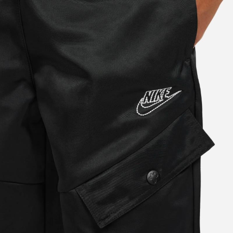 Nike Sportswear Elastic Mid-Waist Fitted Straight-Leg Casual Pants With Letter Print Kids Bottoms Black FN8638-010