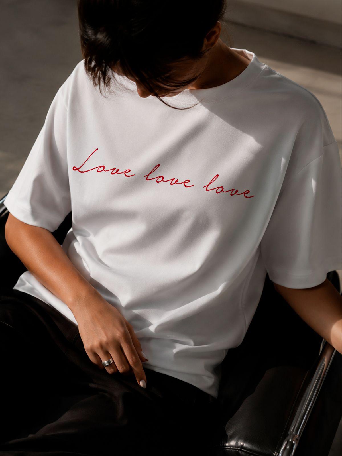 Plus Size Summer Printed Casual Love Letters Short Sleeves Cotton Tops O Neck Russian Inscriptions Letters Women T Shirts S белый
