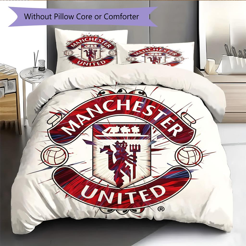Man Utd Bedding Quilt Set Quilt Cover Pillowcase Home Decoration Birthday Gift (1 * Duvet Cover + 2 * Pillowcase, Without Core)