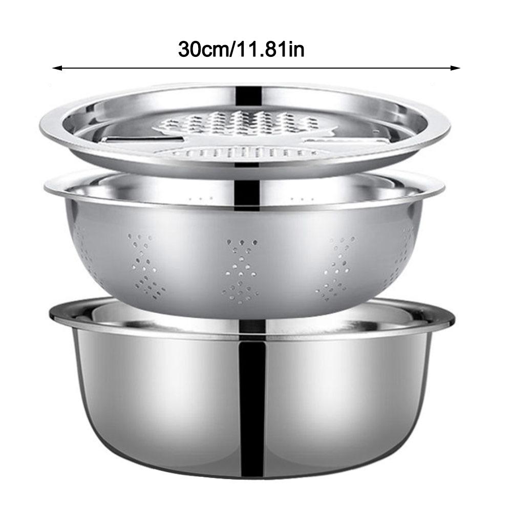 Set da 3 Pezzi con Scolapasta Lavello Vaschetta Drenaggio Lavaggio Verdure con Coperchio Grattugia Grattugia per Verdure