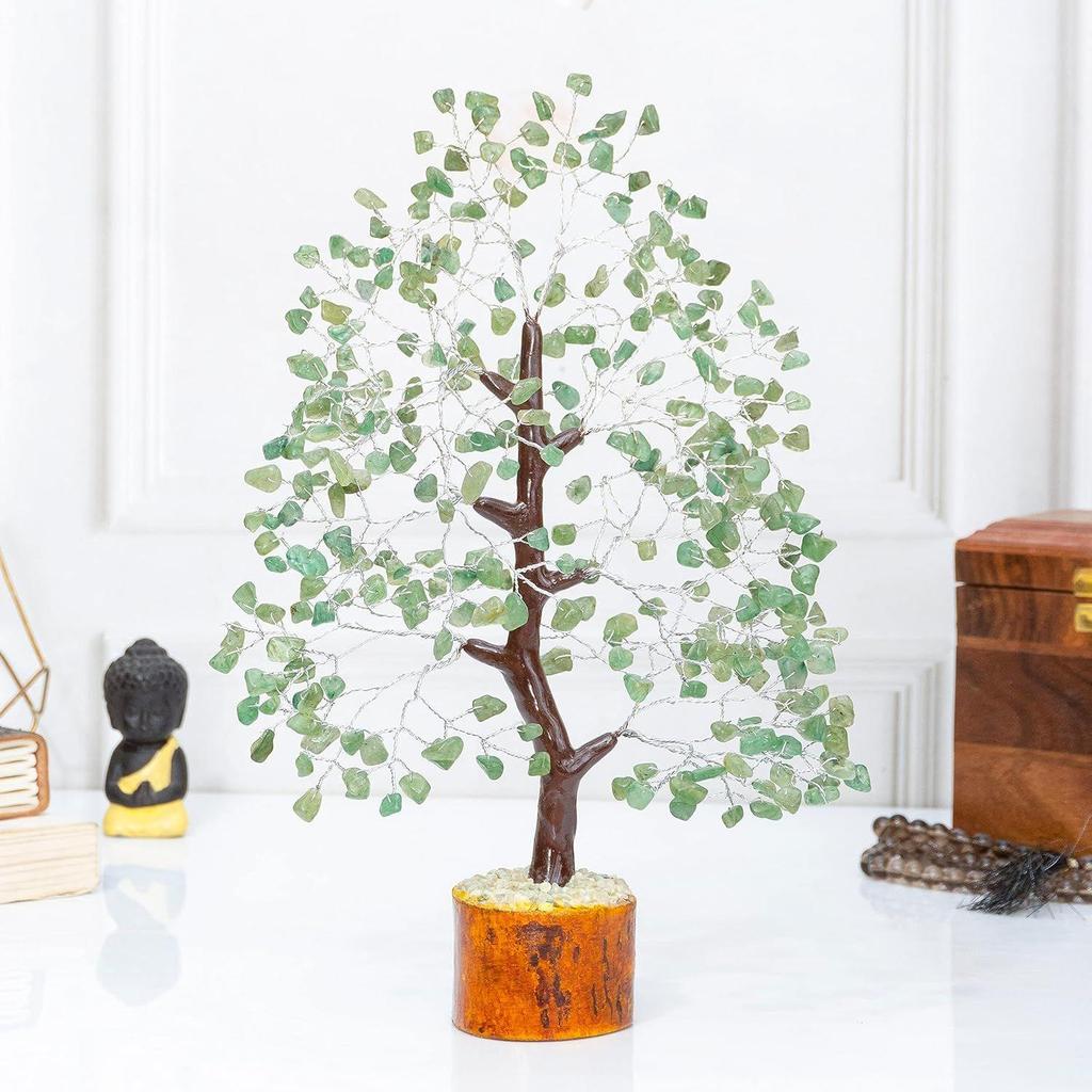 Green Jade Crystal Tree Good Luck Showpiece for Home Decor Items Crystals Gemstones Bonsai Money for Good Luck, Decoration Silver Wire, 10-12 Inch