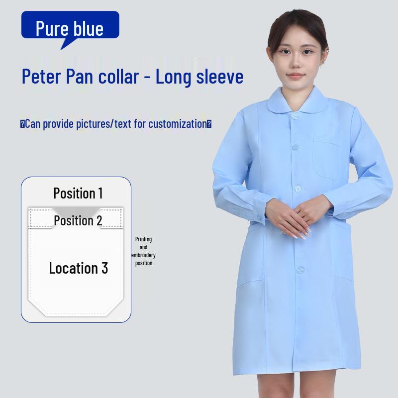 Unisex Saint Snowland Peter Pan Collar Doctor's White Coat - Long Sleeve for Dental & Hospital Professionals