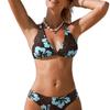 Set Bikini da Donna Tropicale con Stampa Ibisco a Fascia Due Pezzi