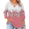 Blusa Floral Feminina Plus Size com Manga Três Quartos, Blusa Casual, Túnica de Corte Amplo para Primavera Verão, Uso Diário, Trabalho e Saídas
