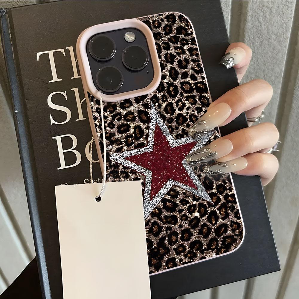 Leopard Print And Glitter Star Lychee Soft Phone Case For iPhone 17 16 15 14 13 12 11 Pro Max 15 14 Plus X Xs XR 17 Air Cover
