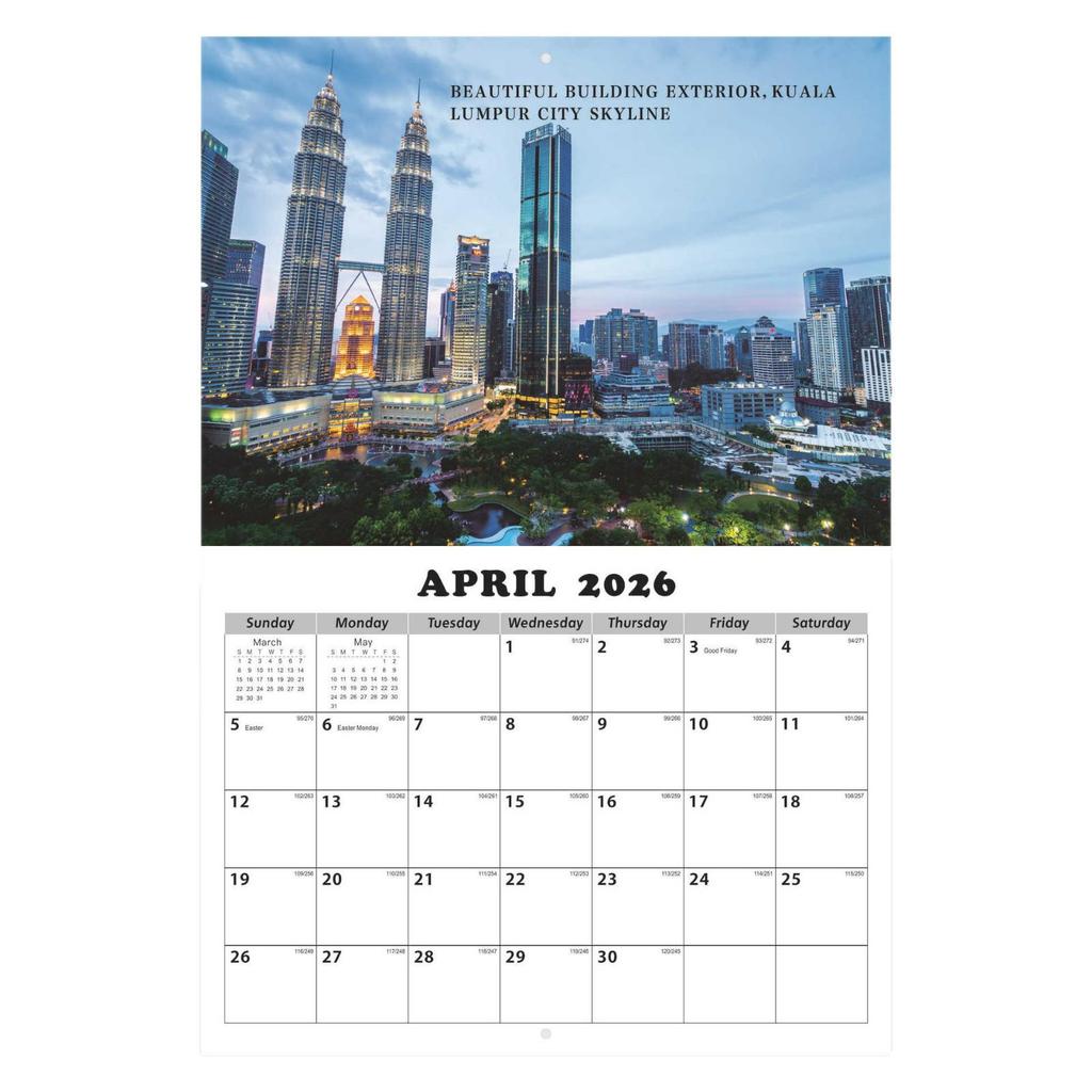 2026 Wall Calendar: English, Monthly, Modern Landscape Design for Office or Home.