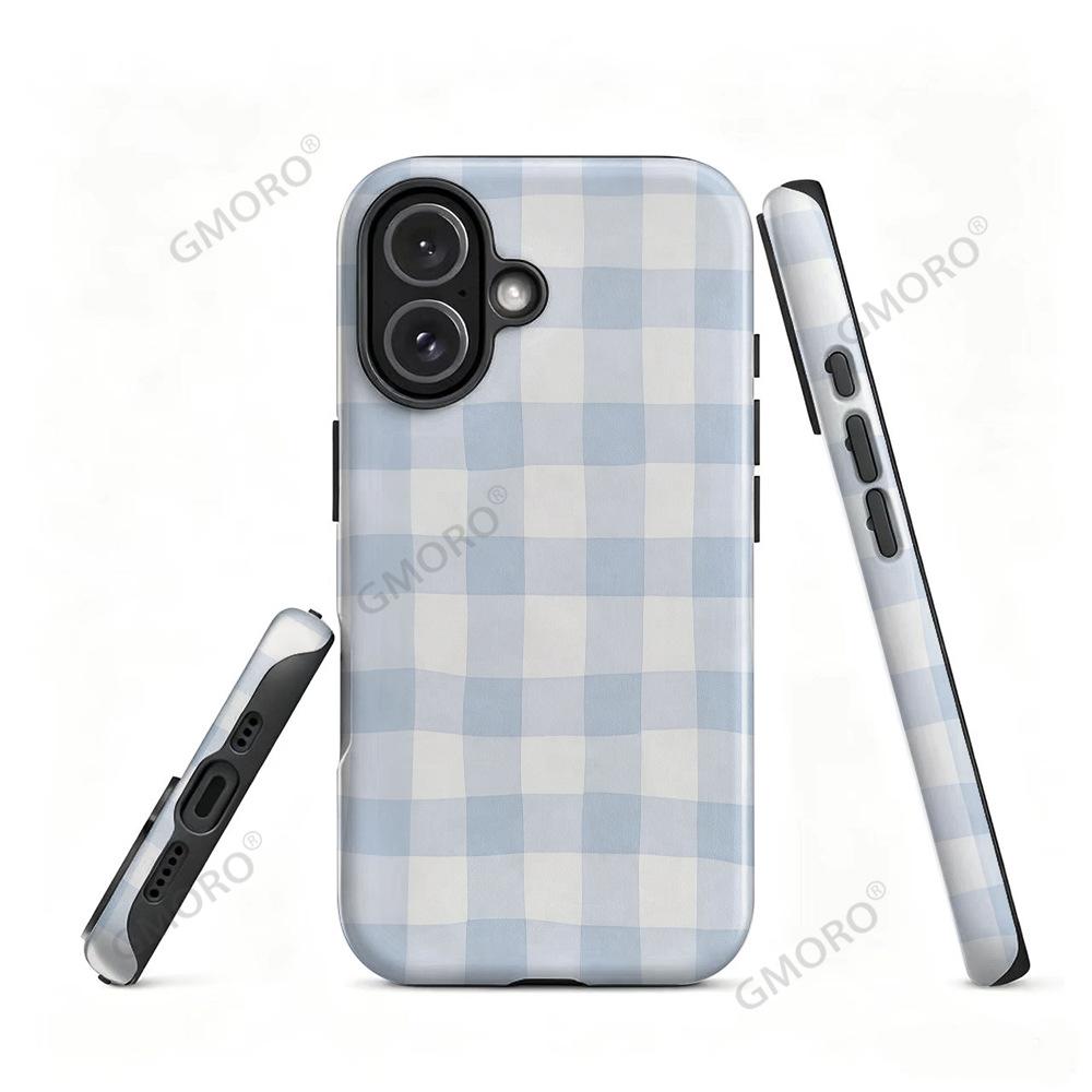 Best-selling minimalist light blue checkered phone case, iPhone 16 fresh and fresh Apple 17 Pro film protective case