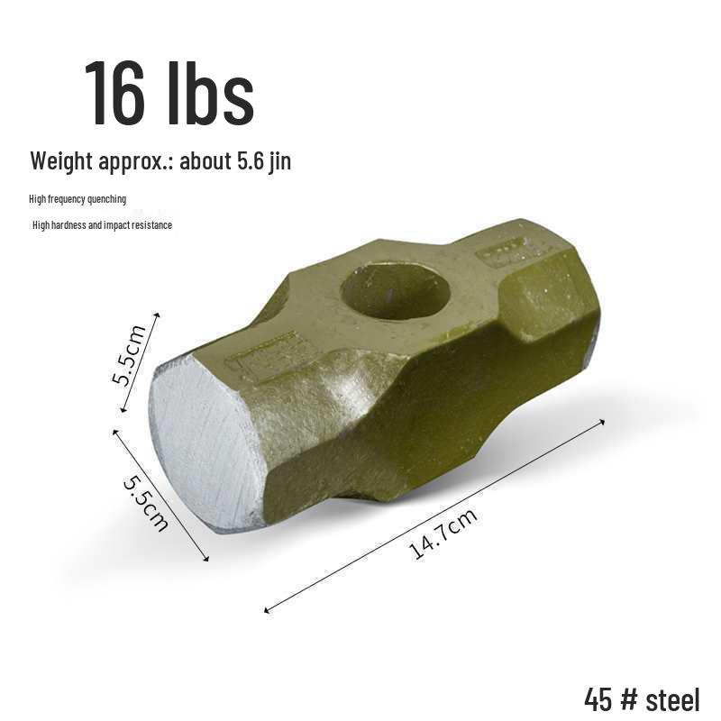 Ciężki duży młot kowalski: Ośmiokątny młotek kamieniarski ze stali przeciwwybuchowej do rozłupywania kamienia i ścian z uchwytem.