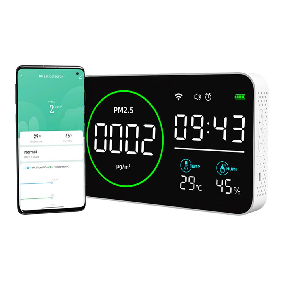 4 In1 WIFI Smart Air Quality Monitor CO2 PM2.5 Temperature Humidity Current Time Tester With Alarm Clock Carbon Dioxide Detector