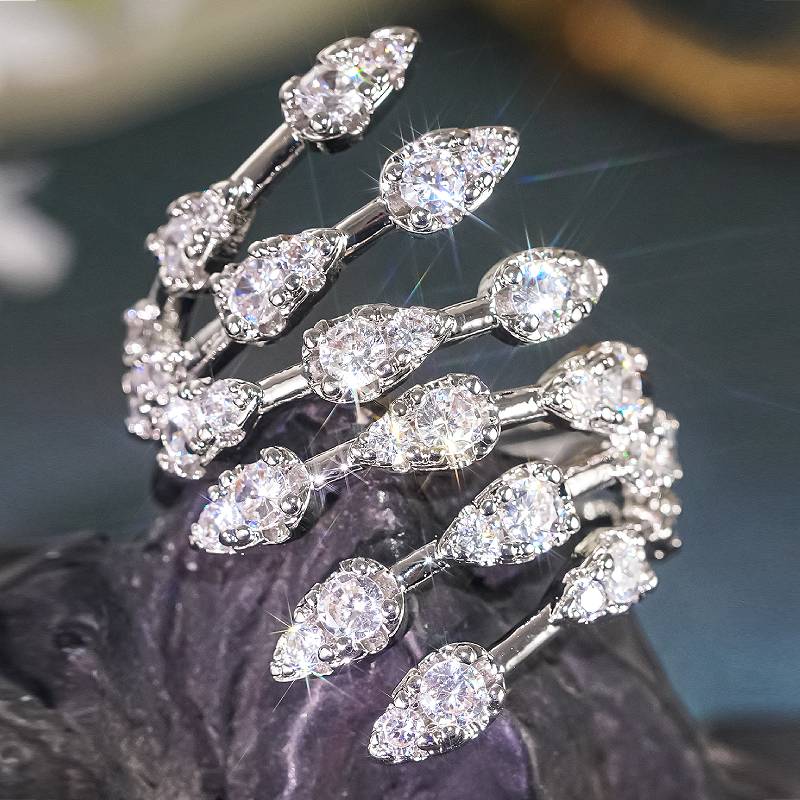 

Huitan Geometric Women Opening Ring Hollow Design Inlaid Brilliant CZ Fashion Daily Lady Wearable Accessories Elegant Zircon resizable
