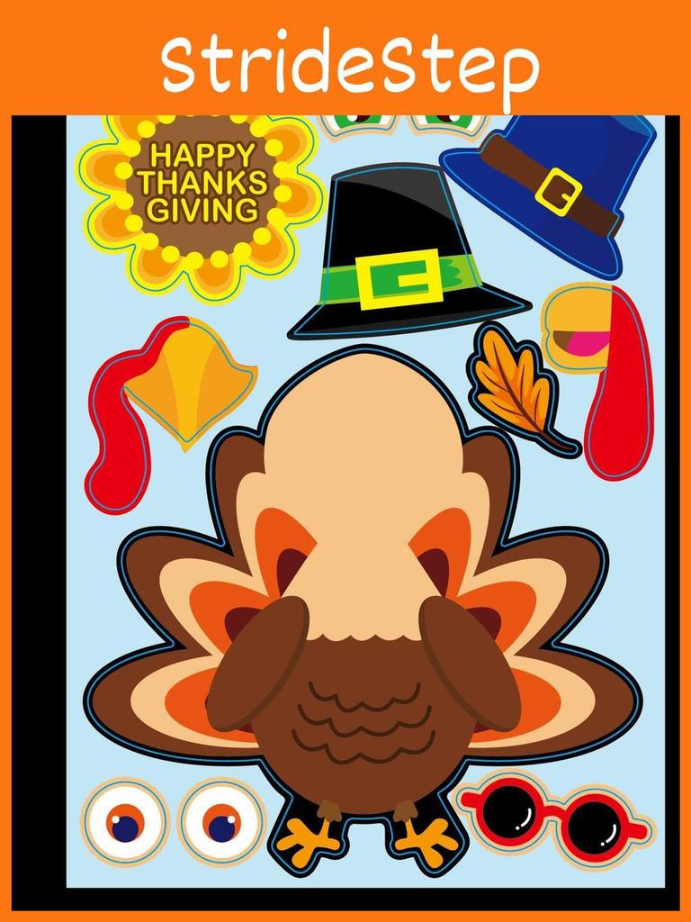 Xh100 Delightful Childrens Thanksgiving Turkey Stickers Family Puzzle Diy Craft Pack