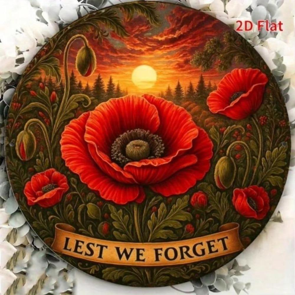 ANZAC Day Red Poppy Metal Wall Art 8x8 Inch Commemorative Aluminum Plaque