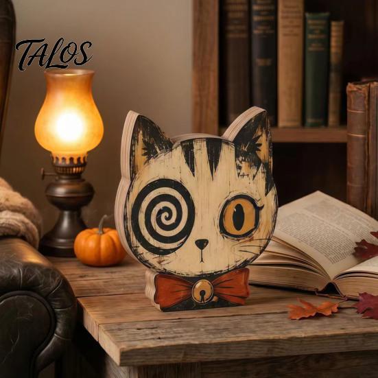 Retro Crackled Paint Ornaments Halloween Wooden Ornaments, Distressed Pumpkin/Cat Decorations, Desktop & Wall Textured Wood Craft Decors for