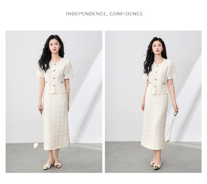 Stilvolles Sommer Kurzarm Top & Texturiertes Bodycon Midi Rock Set für Damen