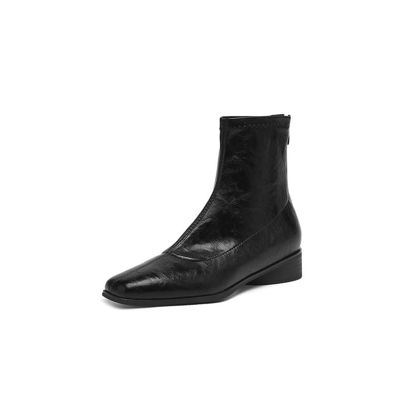 Krazing Pot Microfiber Winter Square Toe Modern Size 33 Boots Size 43 Metal Rivets Med Heels Zipper Women Ankle Boots