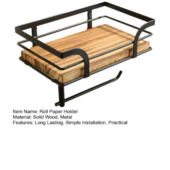 Rustic Farmhouse Toilet Paper Holder with Shelf Strong Load-bearing Tissue Rack Storage Wooden Shelf Bathroom Accessories