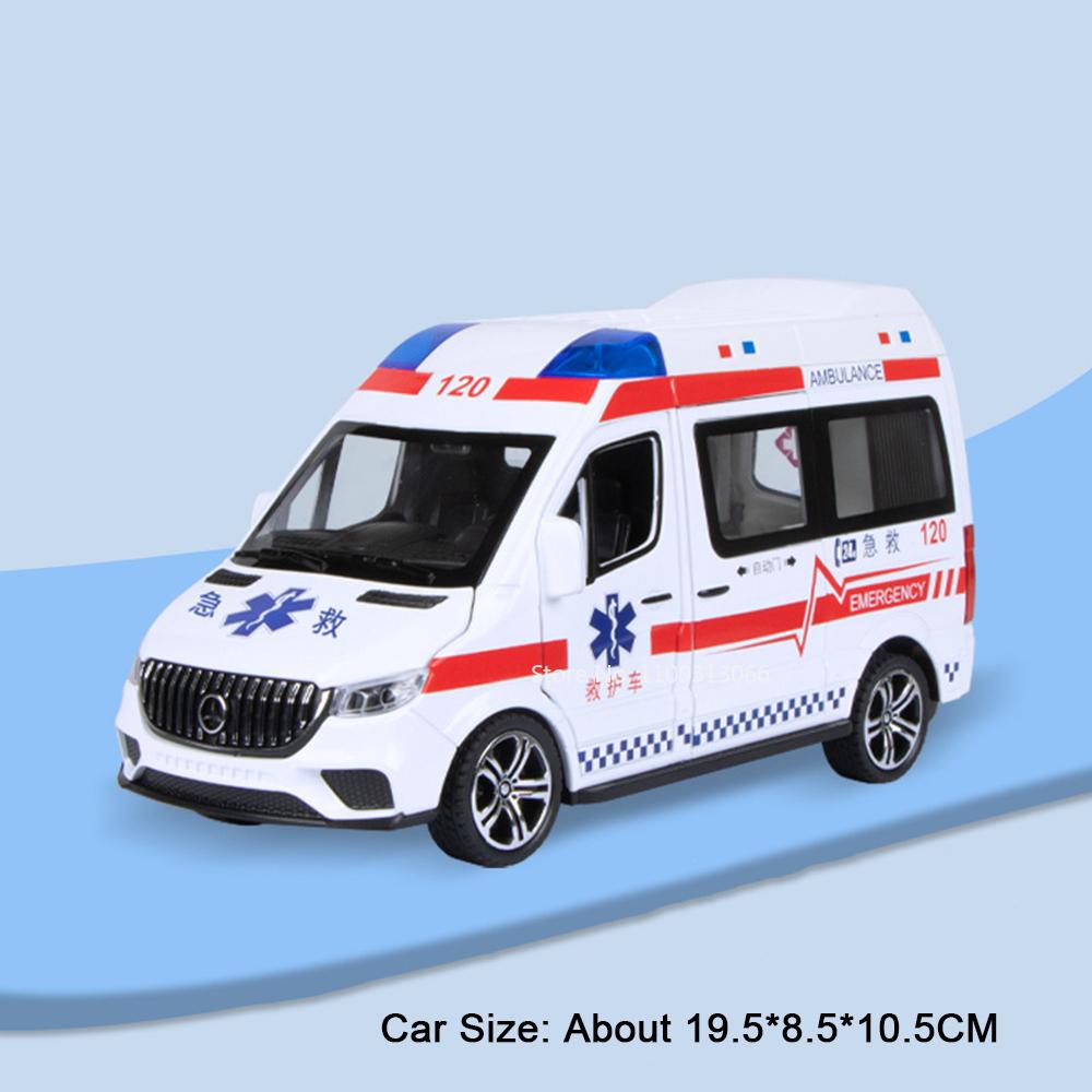 1:24 Alloy Ambulance Cars Toy Diecast Model Doors Opened Police Car Miniature with Light Music Vehicle Child Festival Gifts