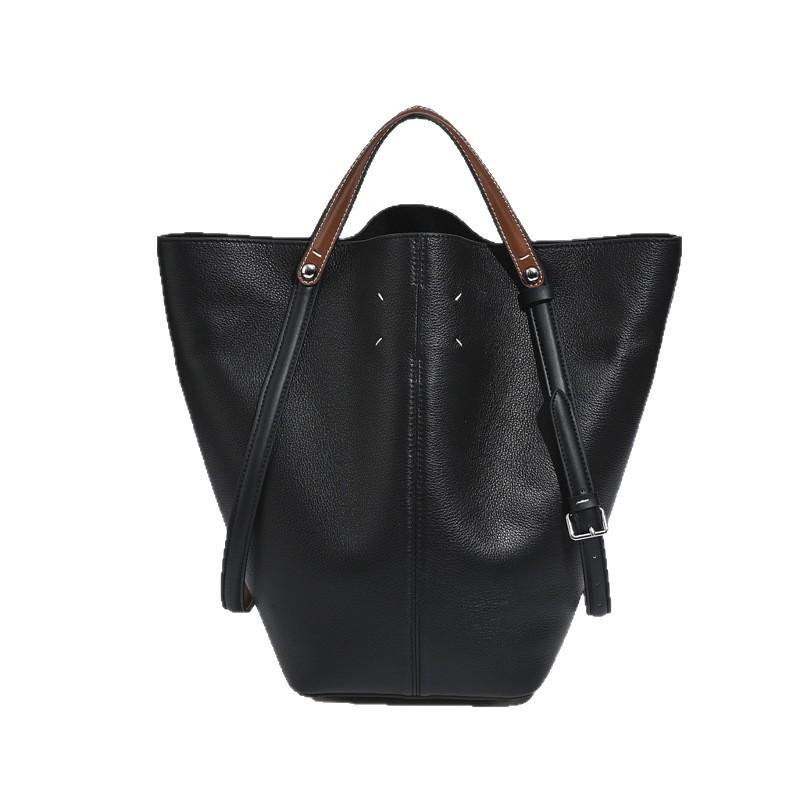 2025 Women's MM6 Equestrian Tote: Large-Capacity Cowhide Handbag, Stylish Commuter Bucket Bag