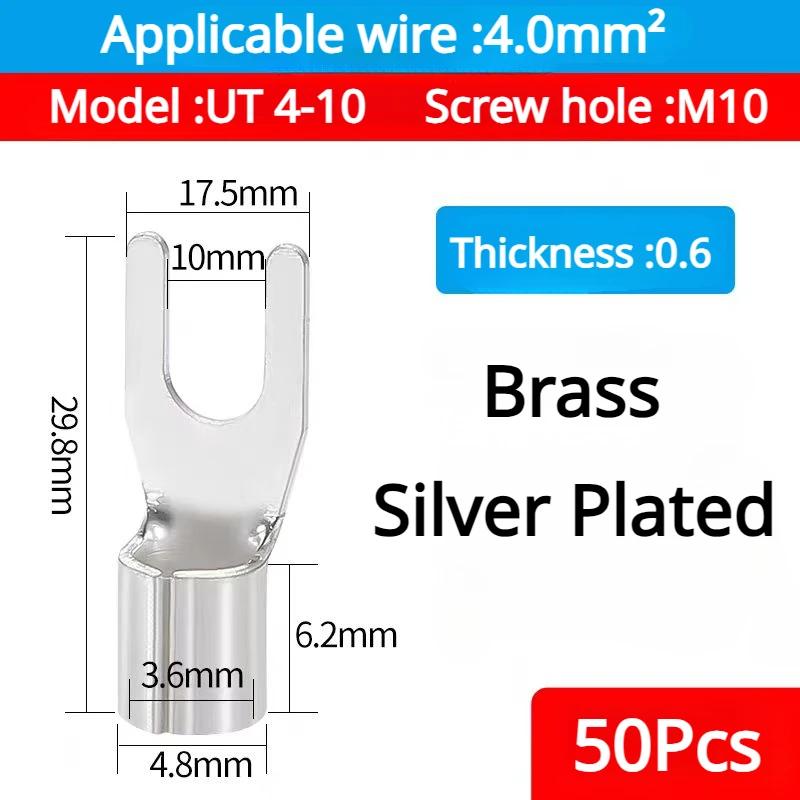 50PCS UT1.5 -10 Non-Insulated Ring Fork U-Type Terminal Tin-Plated Copper Terminals Assortment Kit Cable Wire Connector Crimp