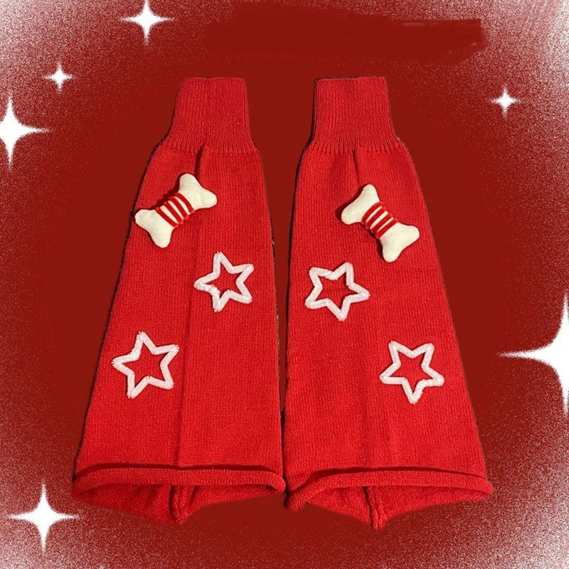 Meias longas Lolita femininas para outono e inverno, aquecedores de perna estilo Harajuku, adoráveis, com pequenos ossos em 3D e estrelas tricotadas, polainas para botas.