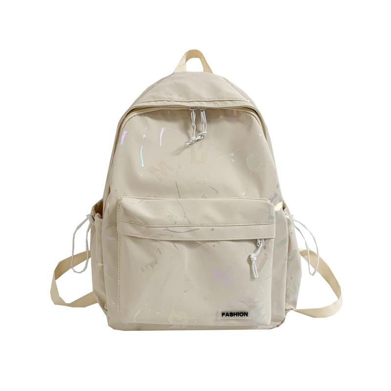 

Граффити Светоотражающие блестки Студенческая школьная сумка Мужской рюкзак Большой емкости Женская сумка на плечо бежевый