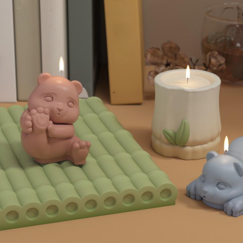 Panda Bamboo Candle Silicone Mold 3D Cute Bear Candle Plaster Crafts Resin Mold DIY Soap Chocolate Ice Cake Baking Tools