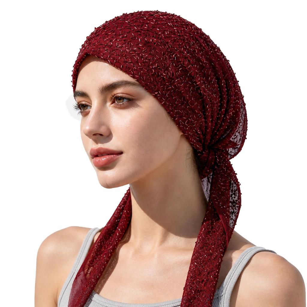 Stylish Womens Glitter Mesh Headscarf Cap With Sun Protection For Summer And Winter Wear