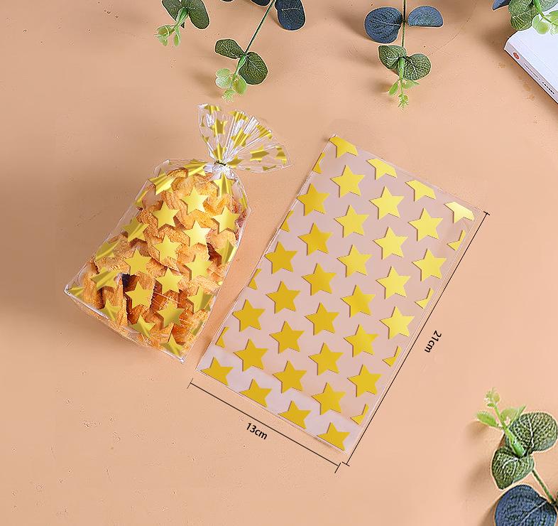 Gold Polka Dot Self-Adhesive Transparent Plastic Bags for Small Biscuits and Candy