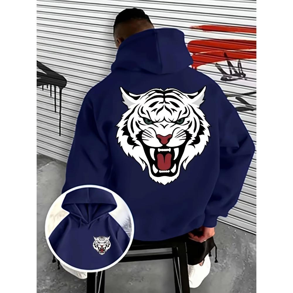 Herbst Winter Herren Kreatives Weißes Tigerkopf-Print Kapuzenpullover Locker Bequem Lässig Sport Langarm Kapuzenpullover