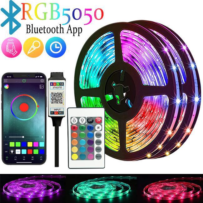 RGB LED Light Strip Set with 5V USB, 24-Key Remote & Bluetooth for TV Backlighting