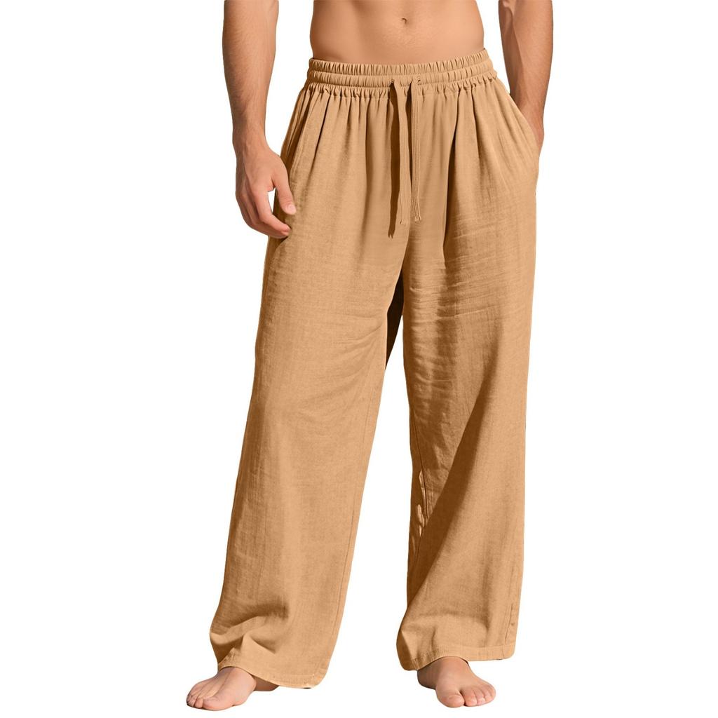 Men's Linen Wide Leg Casual Pants Breathable Loose Fit Trousers for Summer