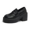 Lefou Shoes Women's Models Fall Thick with Retro Black Small Leather Shoes Thick Bottom Single Shoes Female