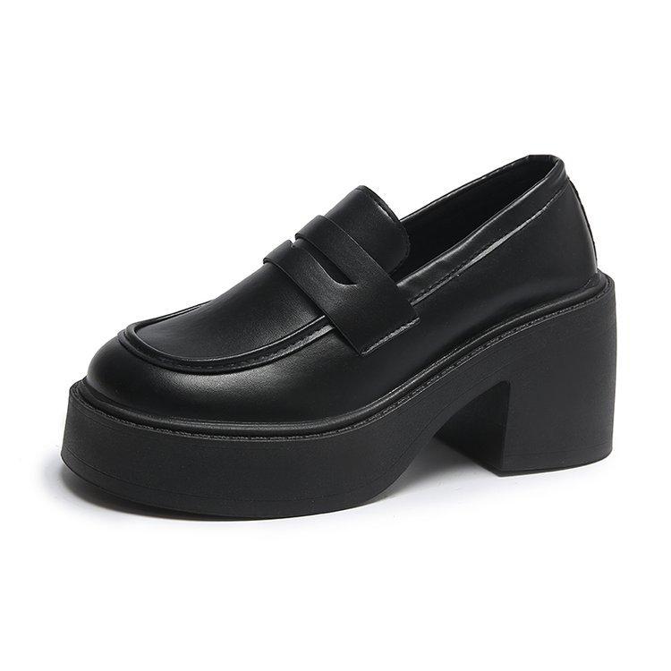 Lefou Shoes Women's Models Fall Thick with Retro Black Small Leather Shoes Thick Bottom Single Shoes Female