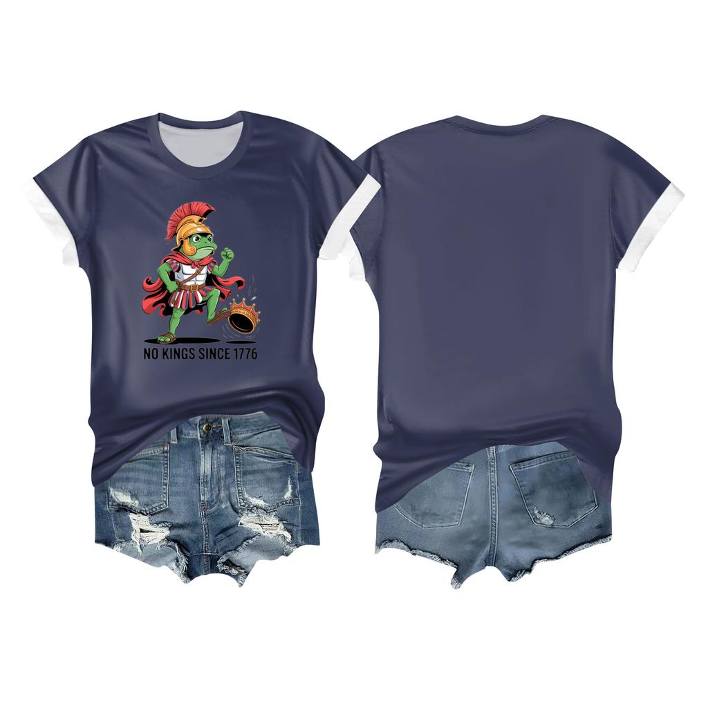 Women's Casual Printed T-shirt Round Neck Pullover Short-sleeved Top