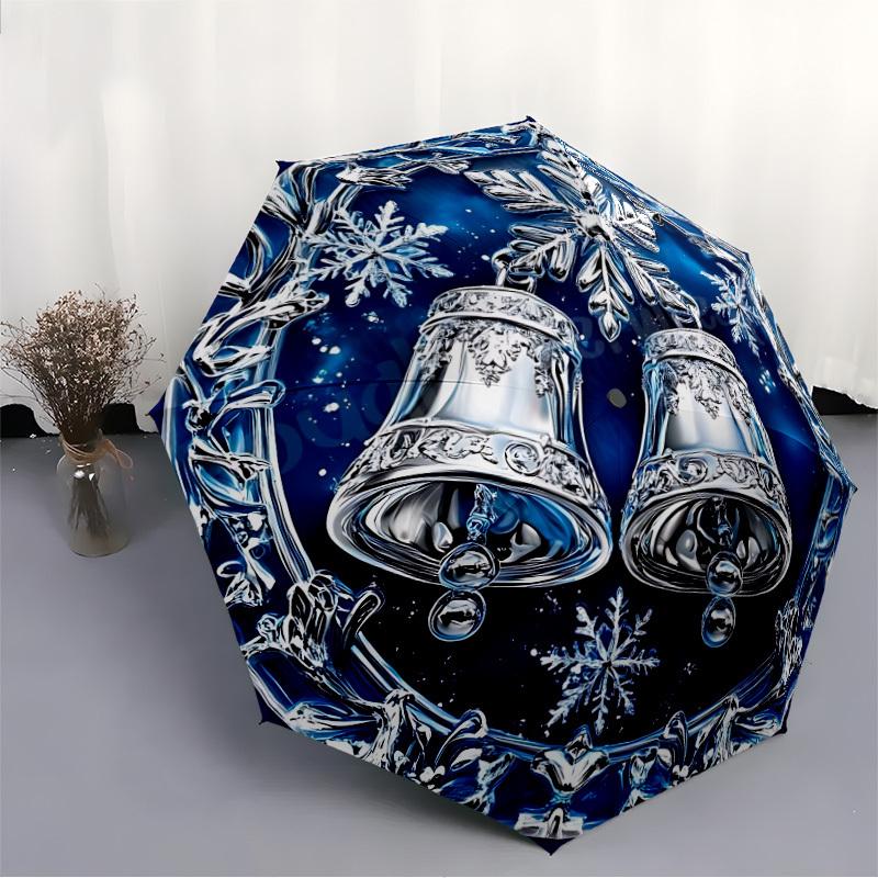 1PC Christmas bells Automatic Open/close Umbrella with 8-Rib Structure for Women/Men, All-Season Use - Travel Essential, Stylish Accessory, Highqualit