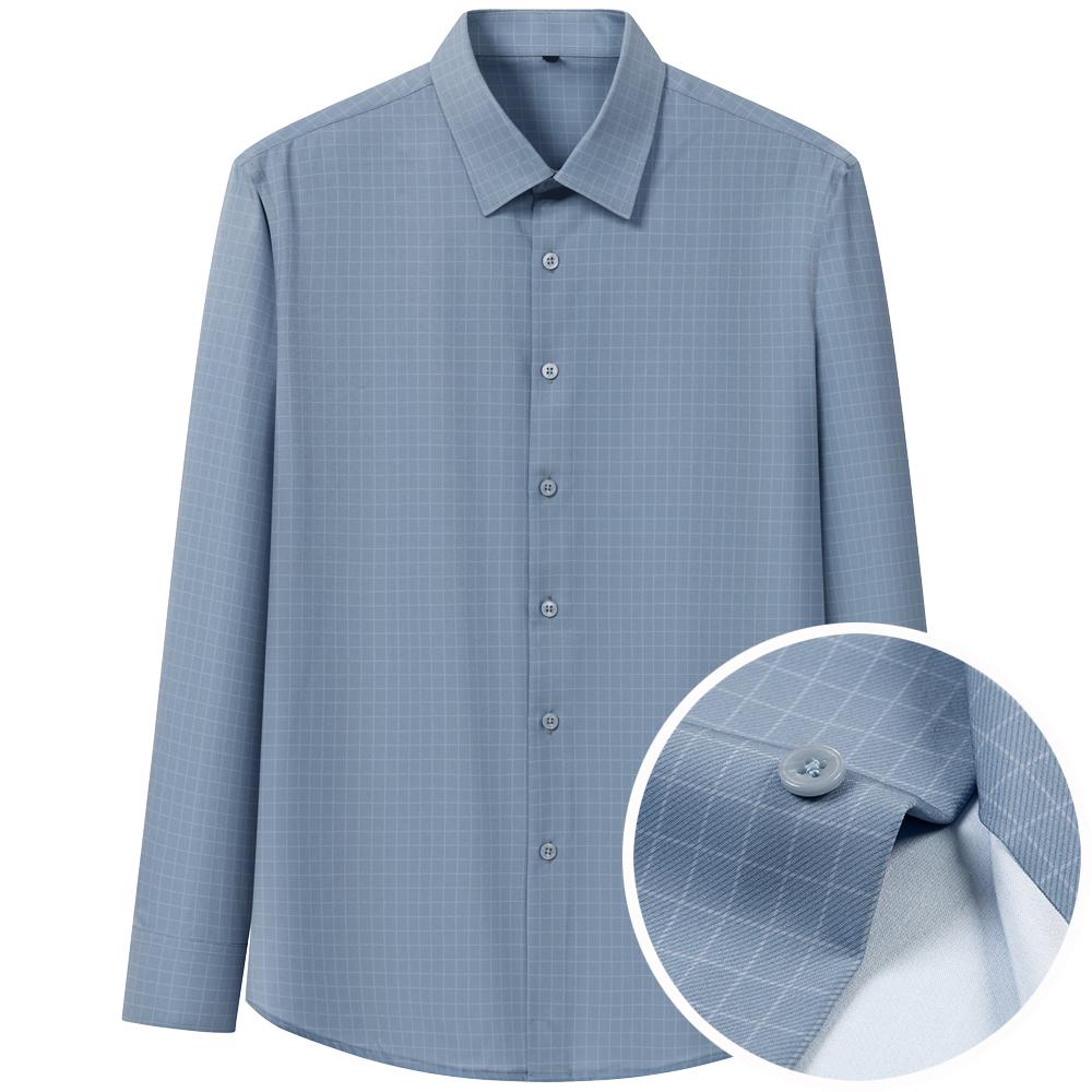 Men's Thin Comfortable Breathable Plaid Striped Dress Shirts, Long Sleeve Spread Collar Business Slight Stretch Button-up Shirt