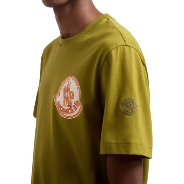 Moncler SS26 Logo Cotton T-Shirt Hand-Painted Print Logo Patch Crew Neck Short Sleeve T-Shirt Men tops L10918C0003489B8U81P