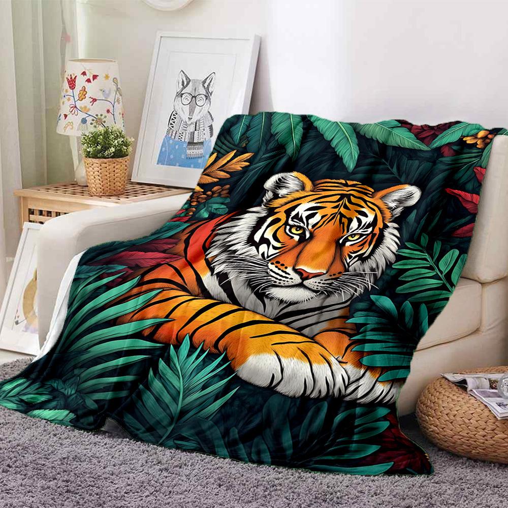 1pc Tiger Jungle Print Blanket, Lightweight Flannel Fleece with Digital Printing, Soft Warm for Sofa, Travel, Camping, Office, Couch, Chair, and Bed,