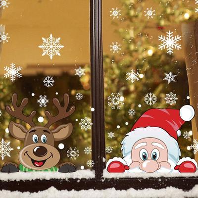 Reindeer Window Cling Stickers Christmas Decoration Santa Claus Snowflake Creative DIY Stickers For Glass Xmas Decals
