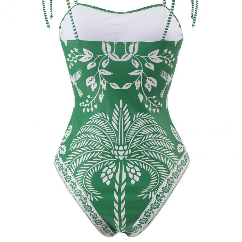 Womens Green One Piece Swimsuit Short Set Quick Dry Stretch Spa Swimming