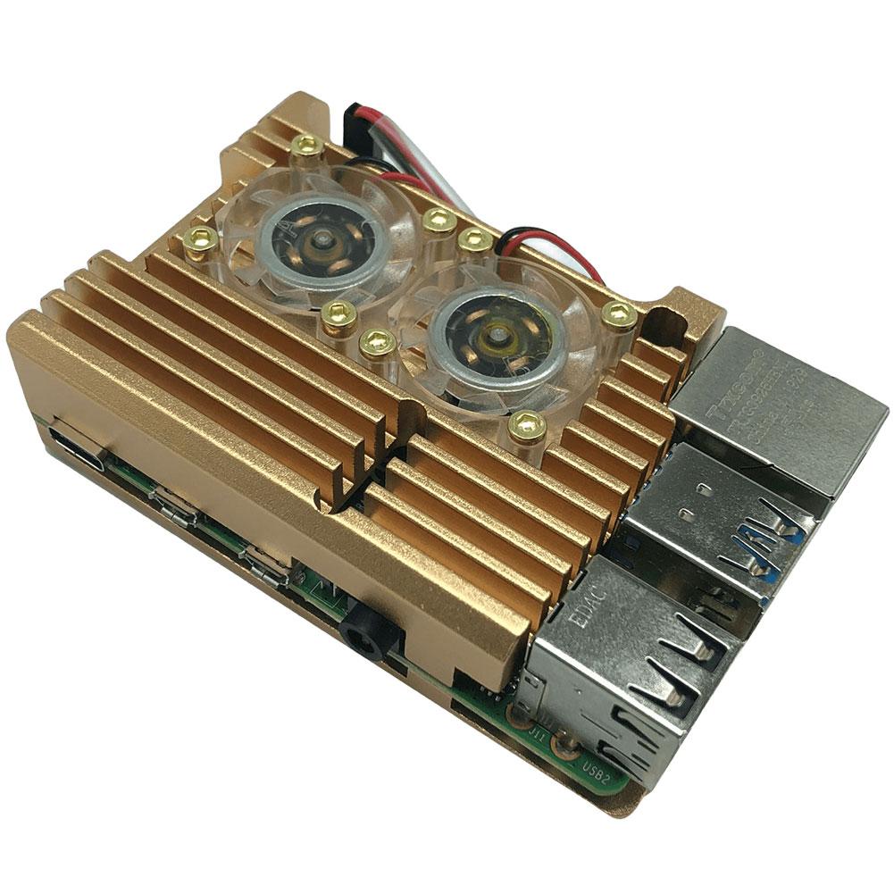 For Raspberry Pi 4 Model B Aluminum Alloy Case Shell Enclosure with Cooling Fan with Silicone Thermal Pads Metal Housing