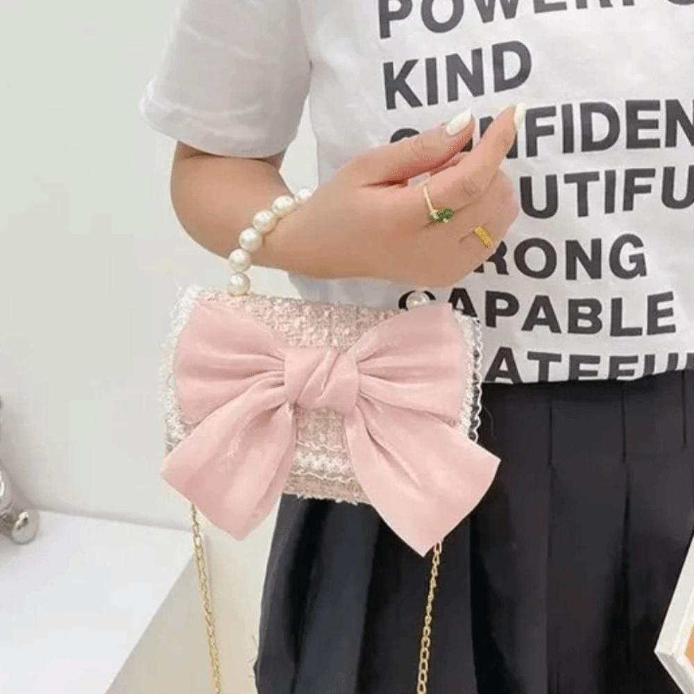 Fashion Synthetic Leather Princess Bag Pearl Decorated Handheld Pearl Handbag Children's Fashion Bag Girl