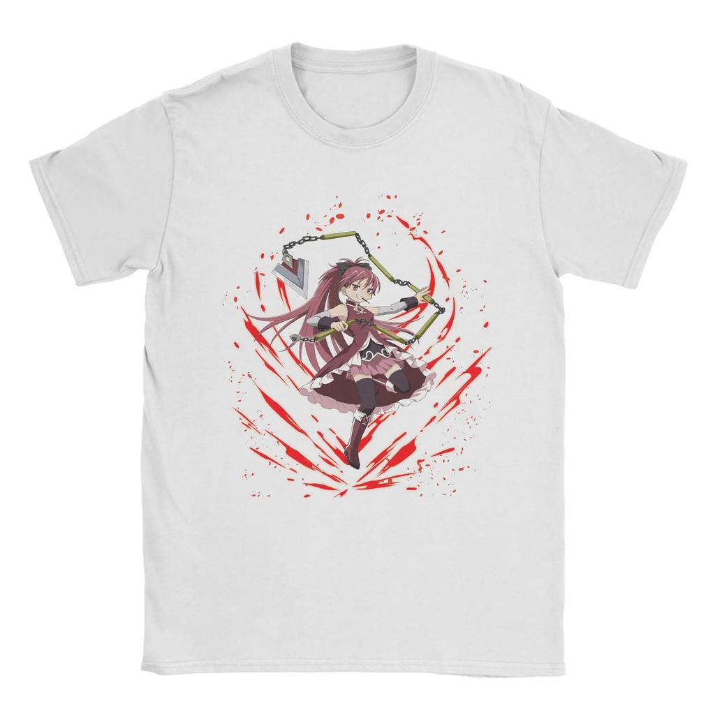 Puella Magi Madoka Magica Kyoko Sakura Chain Spear & Red Aura Print T-Shirt | Unisex Cotton Casual Short Sleeve Anime Streetwear Top