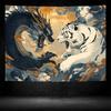 Drache gegen Tiger Wandteppich Mythischer Zusammenstoß Dramatische Wolken Intensiver Kampf für kühne und kraftvolle Heimdekoration Wandkunst