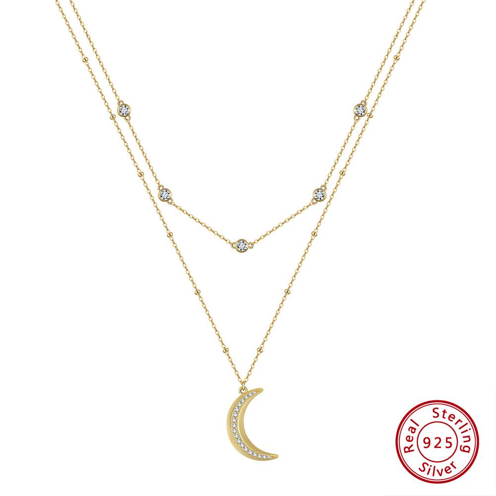 ORSA JEWELS Double Stacked Clavicle Choker Necklace 925 Sterling Silver Moon Pendant Necklace for Women Party Jewelry Gift BQN12