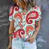 2024 Fashion Elegant Women's T-shirt Fashion Retro Flower Pattern Printed T-shirt Women's Short Sleeved T-shirt
