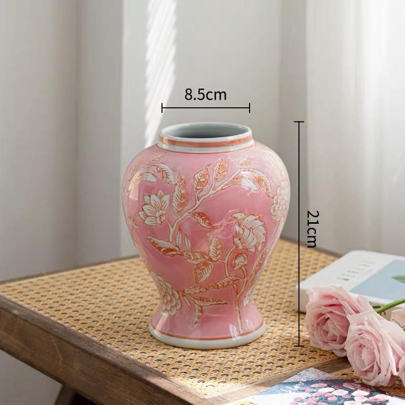 Blue and White Porcelain Vase Pink Pot Chinese-style Retro Porcelain Jars Flower Vase Flowerpot Home Decoration Accessories